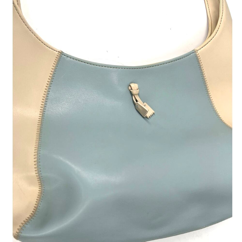 Vintage y2k 2000's  light blue cream hobo-style shoulder bag tassel purse - Picture 3 of 9